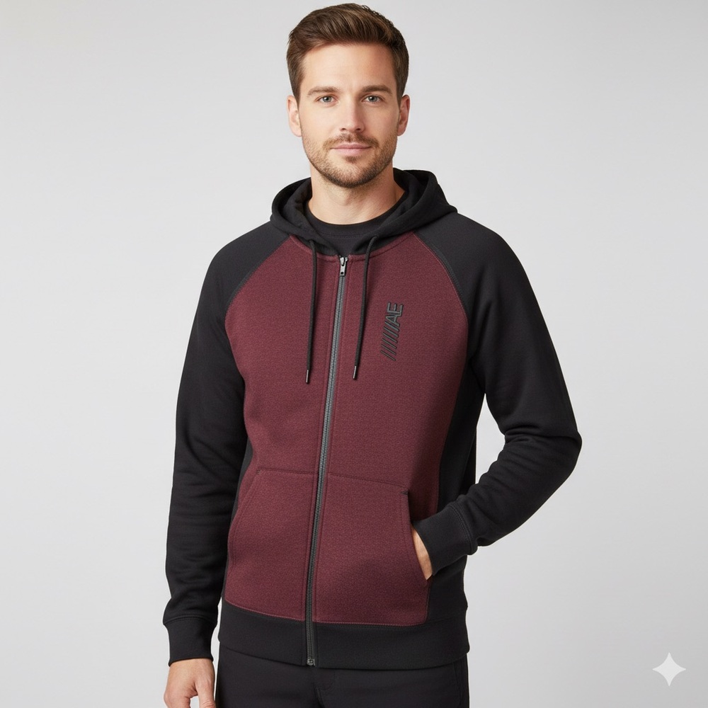 American Eagle Flex Zip Sweatshirt Burgundy Gray Heavyweight Hoodie Winter Gift